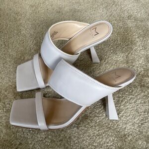 Marc Fisher Square Toe Heeled White Sandals